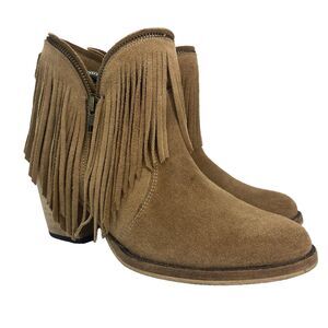 Dingo Womens 7.5 Brown Suede Fringe Western Ankle Boots Zip Boho Cowgirl Bootie